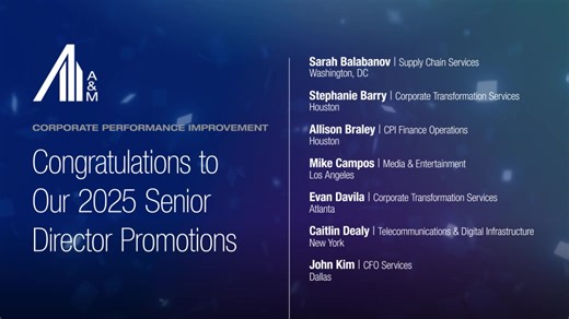 A&M Corporate Performance Improvement is proud to announce our newly promoted Senior Directors for 2025! These leaders have demonstrated exceptional dedication, expertise and a commitment to delivering impactful results for our clients. We are excited to see the continued success and leadership they will bring in their new roles. Congratulations! Learn more about our Corporate Performance Improvement group here: https://okt.to/OUMioF #AMon #CorporatePeformanceImprovement #Growth #Leadership | Al