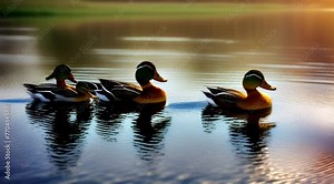 animation, motion effect, family of ducks swimming in lake, 60 fps 8 sec,