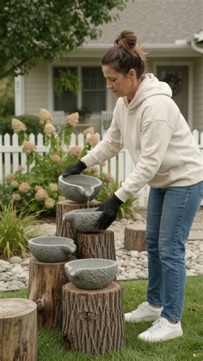 ||DIY garden fountain made with stone bowls & rustic logs! 🌿✨||