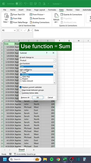 Subtotal in Excel‼️ #excel