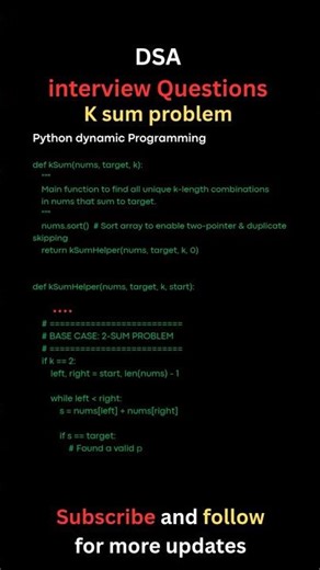 k-Sum Algorithm Explained in Seconds ⚡🐍 #codementor #coding #dsa