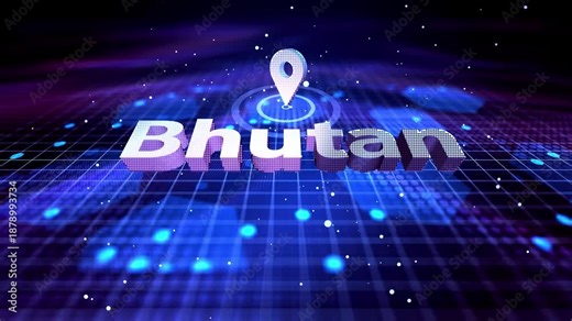 Bhutan Map Location Pin with Futuristic Technology Grid Smart City Bhutan Location Pin on Hi-Tech Background