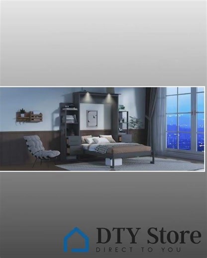 Full Size Murphy Bed Wall Bed with Shelves, Drawers and LED Lights,Gray