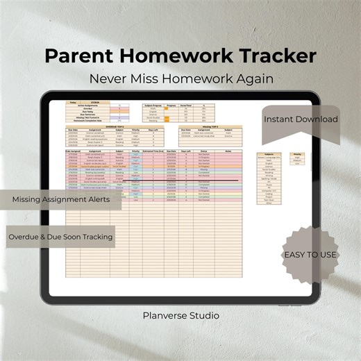Missing Assignment Tracker Overdue Homework Tracker Google Sheets Homework Accountability System Parent Homework Tracker - Etsy