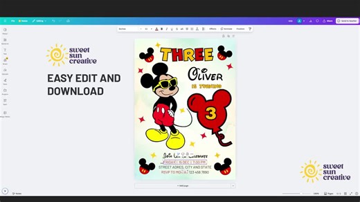 Mickey Mouse 3rd Birthday Invitation: Editable Canva Template (digital Download) - Etsy UK