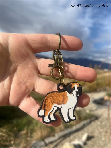 St. Bernard Dog Wood Animal Keychain: Gift for Zookeepers, Teacher, Vet Tech, Veterinarians Cute Non AI Animal Art - Etsy