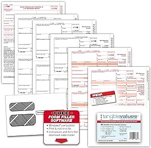 1099 Misc Tax Forms 2019 - Tangible Values 4-Part Kit with Envelopes - Software Download Included, 25 Pack