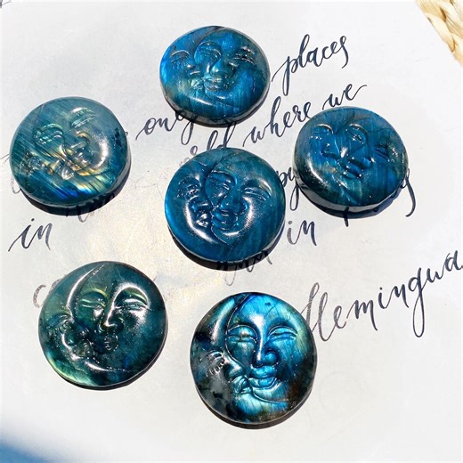 Labradorite Moon and Sun Face Carving Piece - Etsy