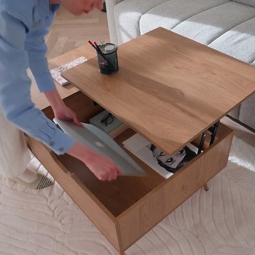 Découvrez la table basse relevable COLUMBUS en imitation chêne - BUT