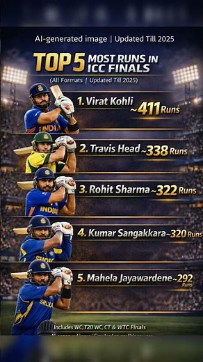 Most Runs in ICC Finals (All Formats) | Updated Till 2025