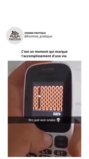 HOMME PRATIQUE on Instagram: "DM pour crédit / suppression La vidéo capture une rare partie parfaite du jeu classique Snake sur un téléphone Nokia, où le serpent remplit tout l’écran sans collision, un exploit exigeant une précision directionnelle impeccable pendant plus de 20 secondes. Publiée au milieu de la résurgence des mèmes de 2025, elle exploite la nostalgie des premiers jeux mobiles, amassant 936 000 vues alors que les utilisateurs célèbrent cette compétence semblable aux records de spe