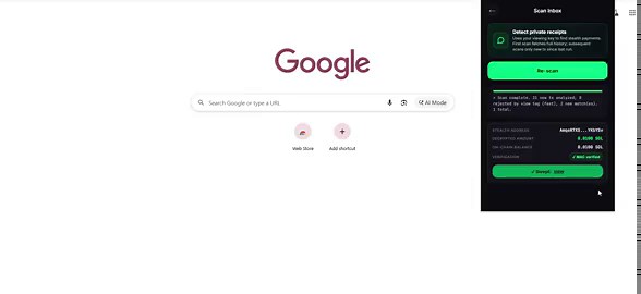 KIRITE is delivered as a Chrome extension, much like Phantom or MetaMask. You install it, click the icon in the toolbar, and use it as a normal Solana wallet. The only difference is that every transfer can go through the privacy layer.You don't need to know what a deposit, pool, or nullifier is to use it. Turn on privacy, paste the recipient's address, press send. That is all you have to do.The amount is encrypted, so no one outside can see it. The recipient's address is replaced with a one-time