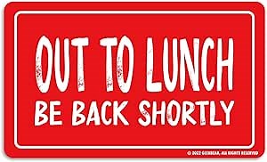 GEEKBEAR Out to Lunch Sign (Red) - Unique, Premium Acrylic Design with Rope, Visible and Durable, Perfect for Business, Retail, Office and Home