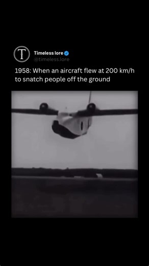 TIMELESS LORE on Instagram: "It sounds like science fiction, but it’s real. In 1958, during the Cold War, the United States developed the Fulton Surface-to-Air Recovery System, a method designed to extract people from the ground without requiring an aircraft to land. The process was extreme: the person on the ground wore a special harness attached to a long line held upright by a helium balloon. A military aircraft, often a modified C-130, flew at low altitude and intercepted the line using a fo