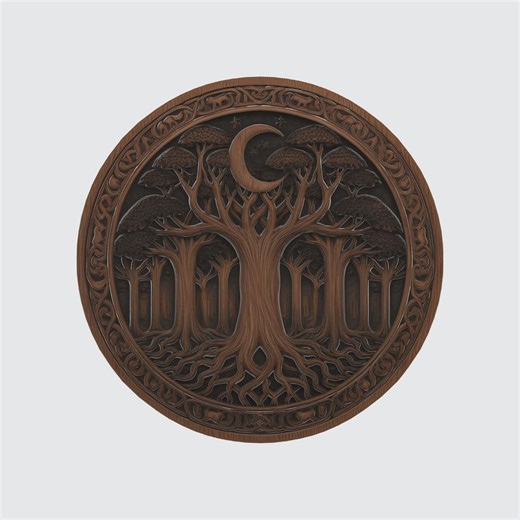 Yggdrasil Sacred Forest 3D STL - Ornate Roots and Starry Night Relief for CNC Router - Scandinavian Style Tree Wall Decor - Etsy