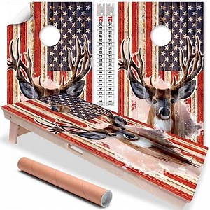 Cornhole Wraps for Boards – Set of 2 Deer and American Flag Vinyl Decals, Bean Bag Toss Cornhole Skins and Stickers, Outdoor Game Board Wraps (Boards Not Included), 25+ Design Options