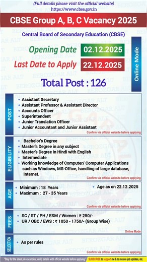 CBSE Group A, B, C Vacancy 2025 Apply Online | CBSE Recruitment 2025