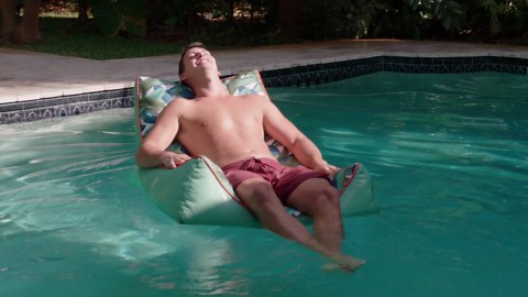 Big Joe Captain's Float No Inflation Needed Pool Lounger with Drink Holder, Navy/Aqua Mesh, Quick Draining Fabric, 3 feet