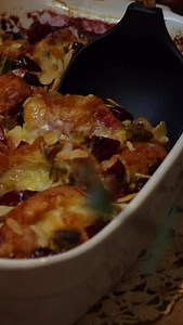Cherry Almond and Pistachio Bread Pudding🍒 Ingredients: 3 croissants -1 cup cherries (fresh or frozen, pitted and halved) - 1/2 cup sliced almonds - 1/2 cup pistachios, chopped - 90g butter, melted and cooled to warm - 150 ml milk - 300 ml whipping cream -1tsp vanilla - 2 large eggs - 40g caster sugar Topping: - vanilla ice cream - warm custard -pistachios for garnish Method: 1. Preheat the oven to 350°F (175°C). Slice the croissant bread and place them in a greased 5”x 5” baking dish. 2. Scatt