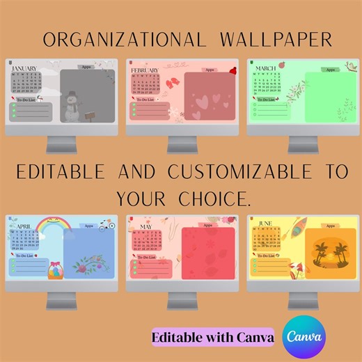 2026–2027 Calendar Desktop Wallpaper Pack | EDITABLE Canva Monthly Calendar Backgrounds | Aesthetic Seasonal Design - Etsy