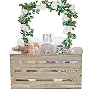 Wooden Baby Shower Crate Closet,Baby Basket with Handle,Large Baby Storage Crate Hamper,Baby Shower Gifts,Wooden Gift Crate,Welcome Gifts Basket for New Born Girls Boys,Pregnancy Gifts for New Parents