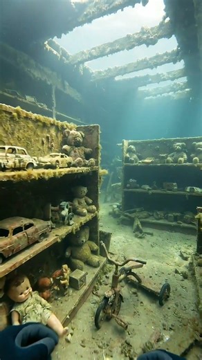 A calm underwater exploration of an abandoned toy store, left untouched by time. #shorts #fyp #viral