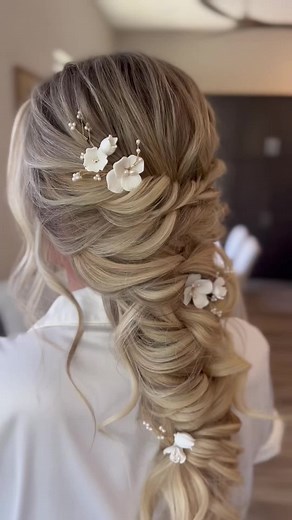 Romantic Bridal Braid Hairstyles with Flora Hair Pins
