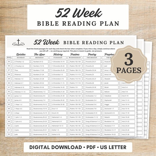 Bible Reading Plan Printable | 52 Week Bible Reading Checklist PDF | Old & New Testament | Yearly Bible Study Tracker - Etsy Australia
