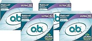 o.b. Tampons | Non-Applicator Tampon, Unscented | Ultra Tampons, 40ct (Pack of 4)
