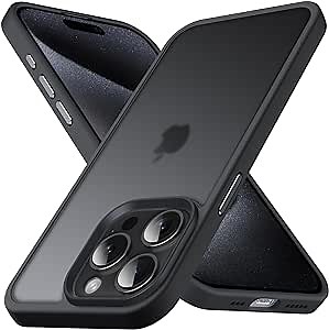 Anqrp Designed for iPhone 15 Pro Translucent Matte Case with Aluminium Alloy Buttons, [Support Wireless Charging] Soft Silicone Slim Anti-Scratch Protective Phone Case Cover, Black