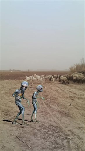 Extraterrestrial Beings in a Barren Landscape