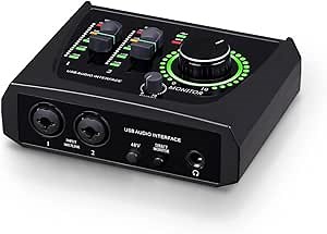 BOMGE mini 2 Channel USB Audio Interface for Recording, Streaming and Podcasting, with XLR/48V Phantom Power,Studio Quality Audio Interface for Guitarist, Vocalist, Podcaster or Producer