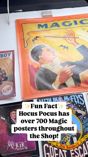 ✨Fun Fact✨ Hocus Magic Shop has over 700 posters hung throughout the showroom, offices, and warehouse! Come see us some time!! We’re located in Fresno, California. Halfway between San Francisco and Los Angeles! | Hocus Pocus Online Magic Store