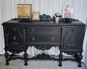 Vintage Jacobean Style Sideboard Buffet: Distressed Black Walnut, 1930s Paris Apartment - Etsy