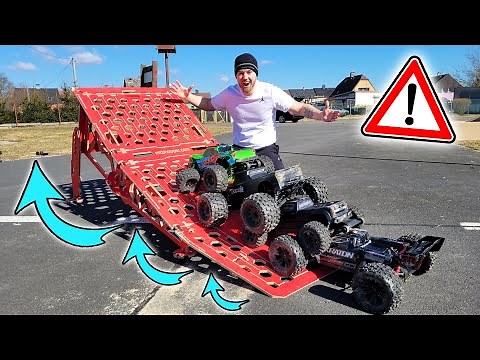 EXTREME STUNTS on an extraordinary MOBILE €600 RAMP! - Can the RC CARS SURVIVE!?
