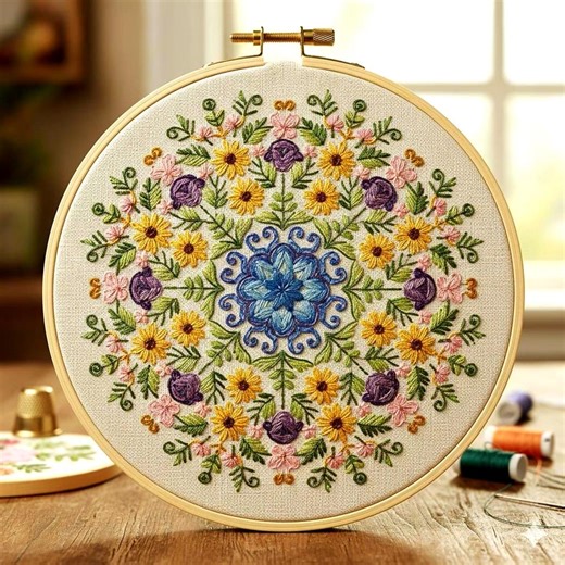Floral Mandala Embroidery Pattern PDF – Vintage Botanical Hand Embroidery Design for Beginners, Instant Download - Etsy