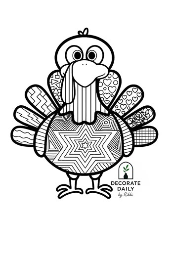 Thanksgiving Turkey Coloring Page | Patterned Feathers (printable) - Etsy