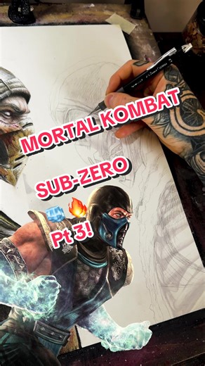 Scorpion vs Sub-Zero X-Ray Design | Part 3 It’s Sub-Zero’s turn today! This piece has definitely tested my patience, especially when I accidentally printed the skeleton reversed. 😩 I almost put it aside completely, but I pushed through and finally found my rhythm again. Super proud of how it’s coming together, and I’ve got an awesome idea brewing for the background too! Stay tuned, it’s all coming together! #MortalKombat11 #Scorpion #SubZero #GamingArt #DrawingChallenge #XRayArt