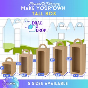 Tall Box Template Bundle, Editable Canva Template, Box With Handle Template, Gift Box, Tall Gable Box Svg, Drag and Drop, Window Box - Etsy
