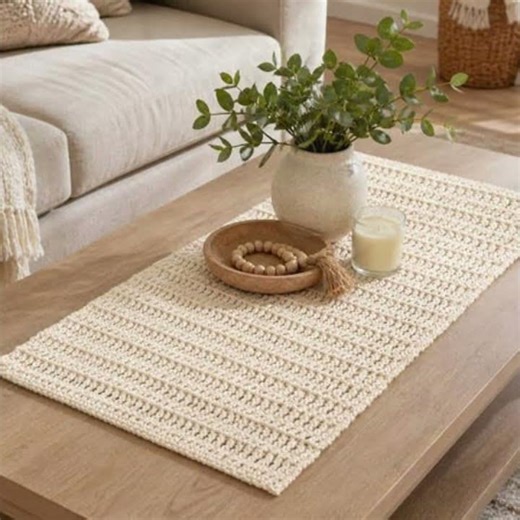 Twisted Cable Farmhouse Boho Style Crochet Table Runner Pattern Sample Slideshow