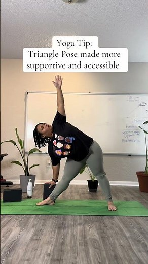 Triangle Pose with a Block and Knee Bend for Support and Alignment #accessibleyoga #yogaforbeginners