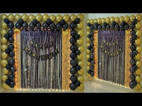 simple & Easy Decoration ideas / Black & Gold Theme Birthday Decoration/ New year Backdrop ideas