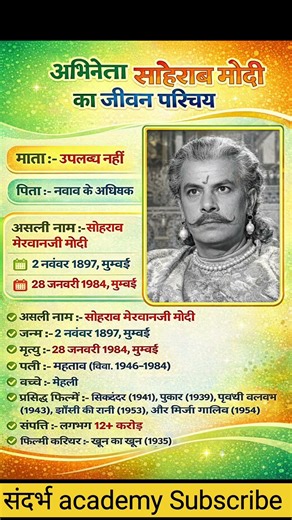 अभिनेता सोहराब मोदी का जीवन परिचय😱 Biography of #actor Sohrab Modi #ytshorts #shorts #bollywood #gk