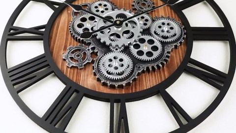Lafocuse 23 Inch Real Moving Gear Wall Clock, Steampunk Wooden Large Wall Clock for Living Room Decor