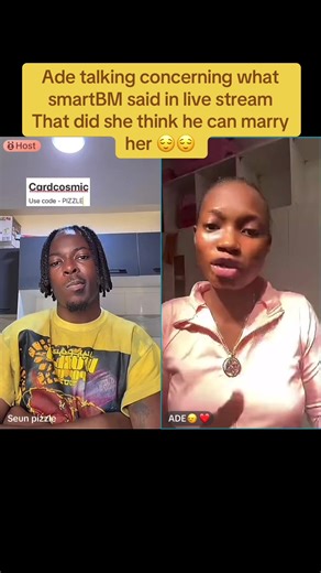 Ade talking concerning what smartBM said in live stream That did she think he can marry her 😌😌@SMART BM❤️🚀 @ADE🙂‍↔️❤️ @Seun pizzle #smartbm #fyp #goviral