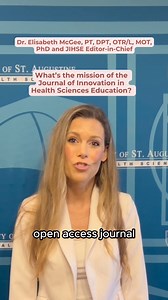 🌟📚 #USAHS is excited to spotlight the Journal of Innovation in Health Sciences Education (JIHSE)! Watch as Dr. Elisabeth McGee, PT, DPT, OTR/L, MOT, PhD, and JIHSE Editor-in-Chief, shares insights on the journal’s impact and innovation. #HealthSciences #Innovation #Education Learn more about the journal: https://soar.usa.edu/jihse/ | University of St. Augustine for Health Sciences