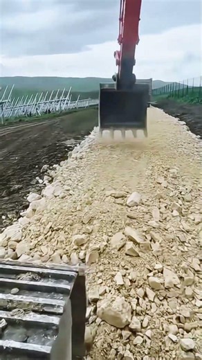 Excavator - Hardcore Operation at Paving Site, Leveling & Paving in One Step