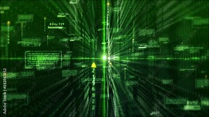 Digital matrix particles and light abstract background. Motion graphics technology concept