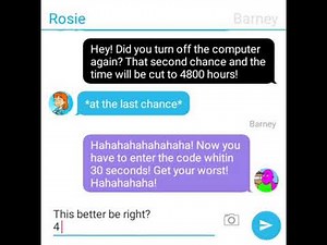 Rosie gets a Barney Error on Boris' computer/gets his computer dead/grounded