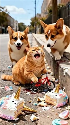 One Cat Paw Took Down The Unicorn Cake #dailycatchaos😼🦄🎂 #catshorts #funnycats #animals